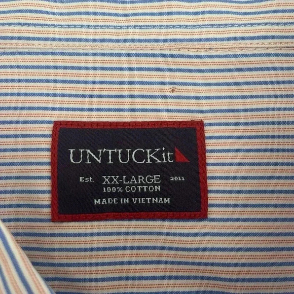 Untuckit Button Up Shirt Mens Size XXL Slim Blue Pink Stripe Casual Long Sleeve - Picture 7 of 11